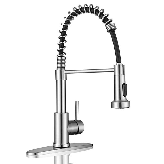 Kitchen Sink Faucets, Kitchen faucets with Pull Down Sprayer WEWE sus304 Stainless Steel Brushed Nickel Single Handle Single Hole Faucet for Farmhouse rv Utility bar Laundry Sinks