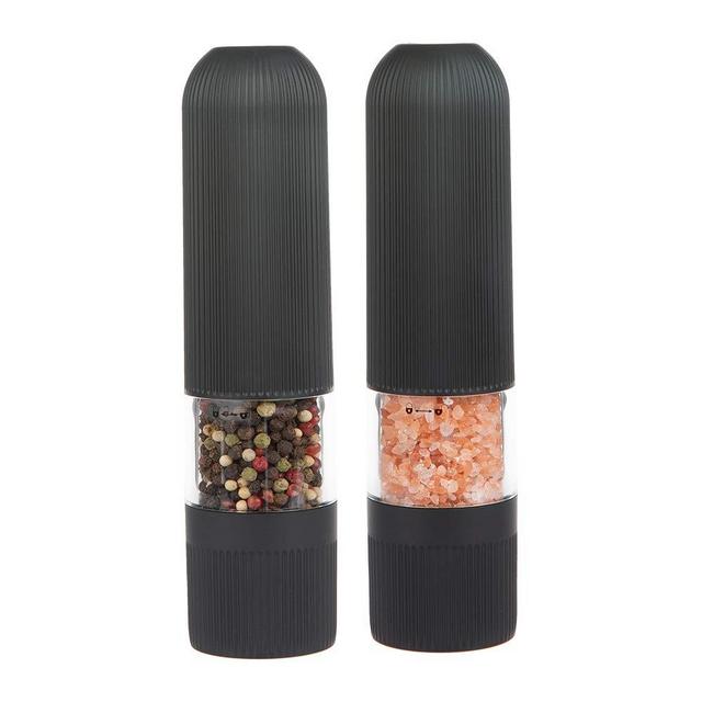 Electric Salt and Pepper Grinder Set Tesedao Salt Pepper Mill Electric Spices Manual Spice Adjustable Coarseness Suitable for Grinding Pepper, Himalayan Salt, Spices (2, Black)