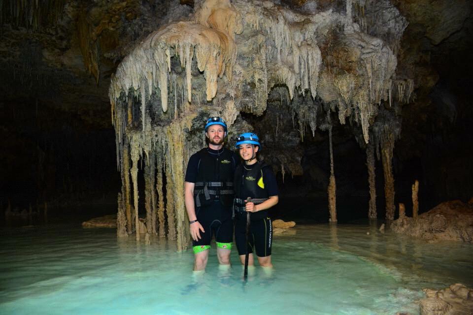 Swimming through caves in Cancun during our trip for the Henson wedding