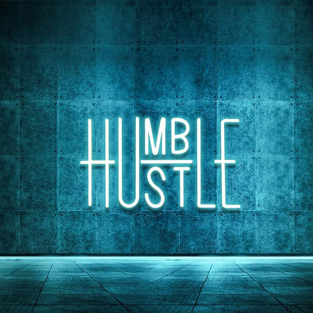 Hustle Words LED Neon Lights Party Decorations, USB Powered Switch LED Neon Lights Brightness Adjustable for Office Room, Gym Room, Man Cave, Gamer Room Decor (Blue)