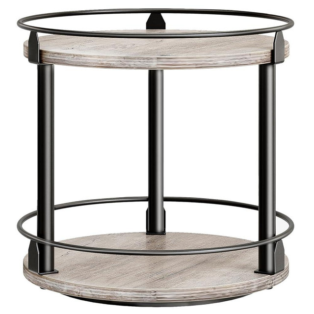 YATINEY Lazy Susan Organizer, Rotating Spice Rack, 2 Tier Spice Turntable Organizer, Industrial Turntable Spice Holder, for Kitchen Countertop and Cabinet, Compact and Versatile, Greige SR22BG