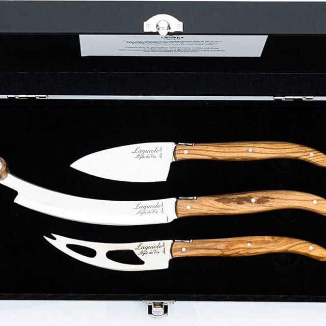 Laguiole Style de Vie Cheese knives, Luxury Line, 3 pieces, Olive Wood, in giftbox