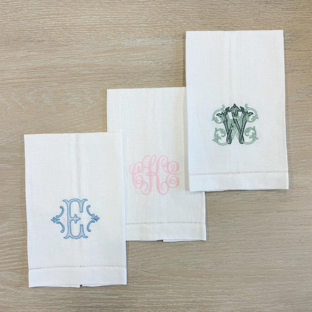 Monogrammed Linen Hand Towel: Custom Embroidered Hemstitch Decor