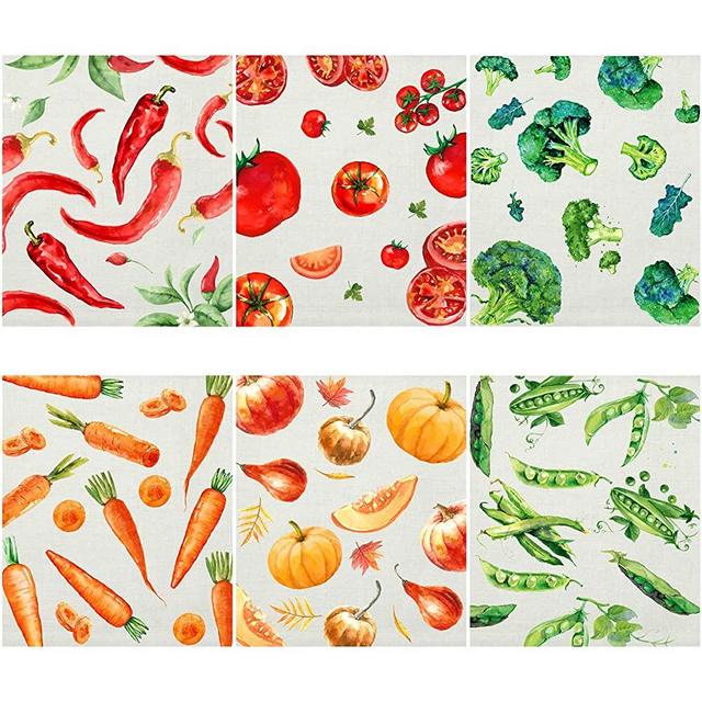 Patelai 6 Pieces Swedish Kitchen Cleaning Dishcloths Vegetables Kitchen Dish Cloth 7.87 x 6.69 Inch Wood Pulp Cotton Dishcloth Reusable Dish Towels Absorbent and Quick Drying Cleaning Cloth, 6 Styles