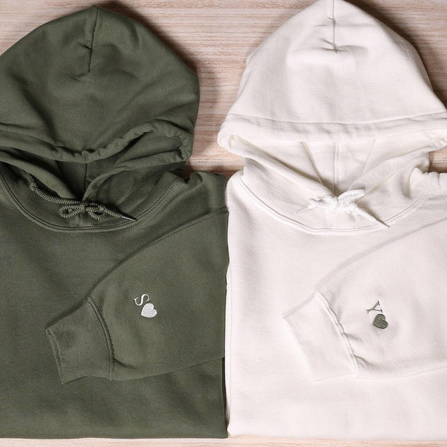 Custom Embroidery Initial Heart Hoodie, Personalized Valentines Sweatshirt, Embroidered Couples Outfit, Wedding Party Gift, Engagement Gifts