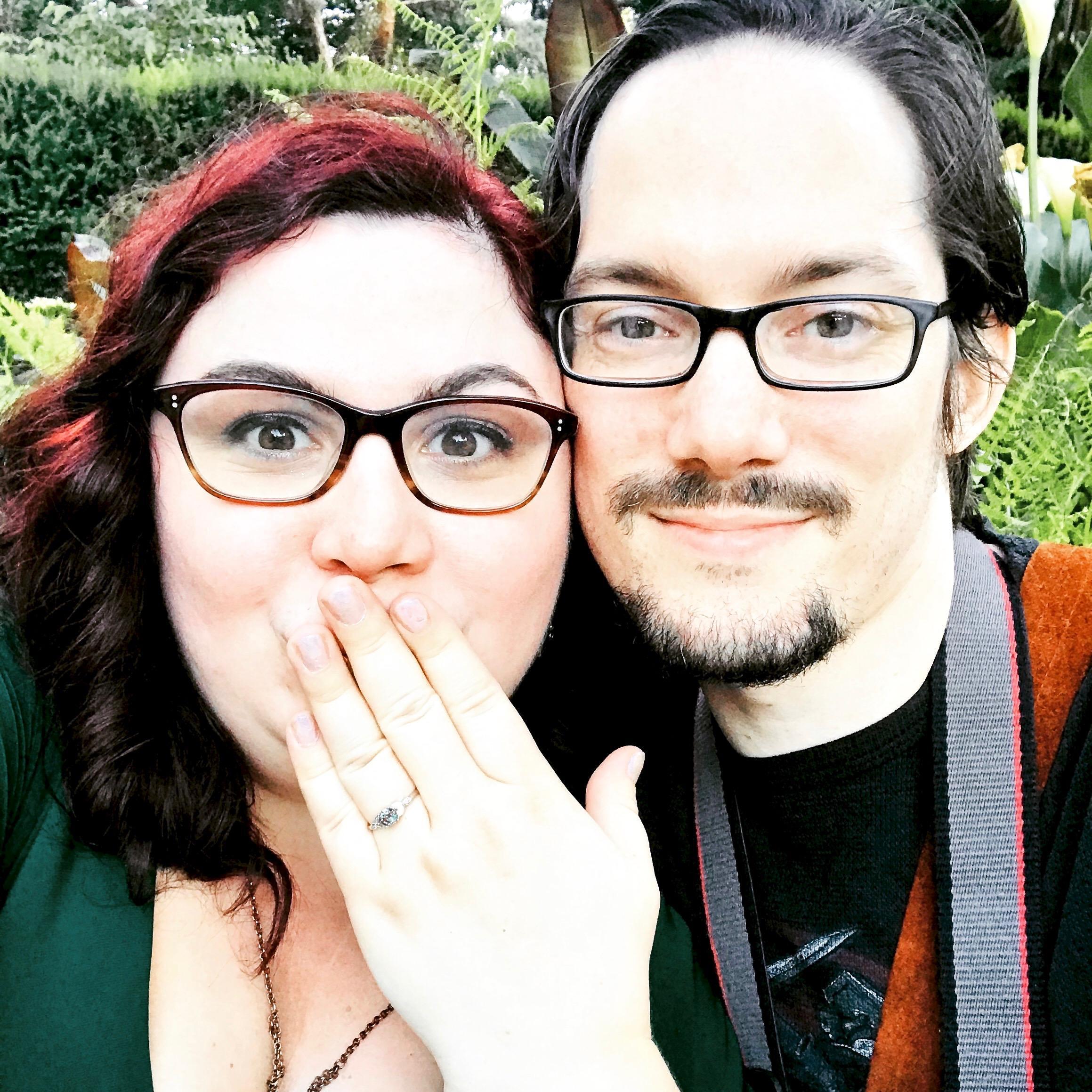 A selfie we took at the International Rose Test Garden right after getting engaged.