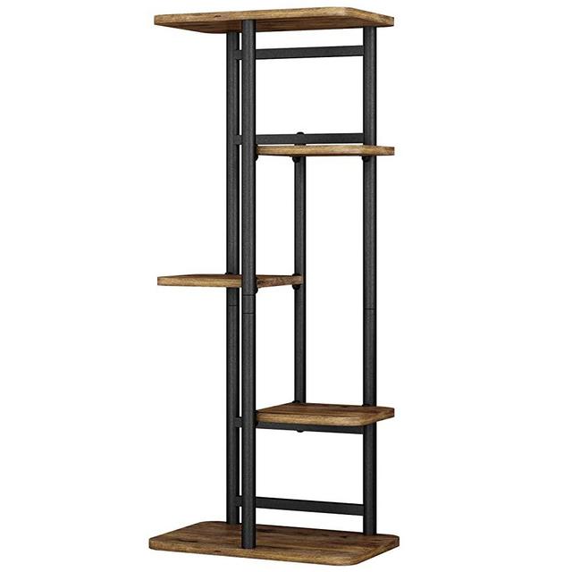 LINZINAR Plant Stand 5 Tier 6 Plant Multiple Flower Rack Holder Shelves Rack Storage Organizer Display Indoor Planter for Balcony Bedroom Patio Garden Living Room, Black