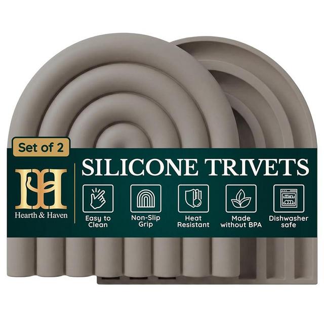 Silicone Trivets for Hot Dishes, Heat-Resistant, Non-Slip Pot Holders for Kitchen & Coasters Durable Hot Pads for Pots, Pans, Baking Dishes & Kitchen Appliances Set of 2 Warm Gray
