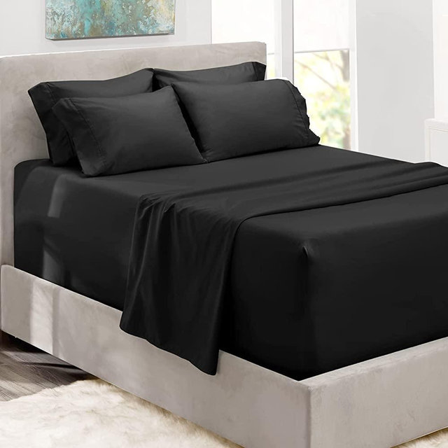 Hearth & Harbor Extra Deep Pocket Sheets - Fits Mattress 18-24 Inches Deep - Extra Deep Pocket King Size Sheets Sets - 6 Piece King Size Sheets - King Sheets Deep Pocket - Black Sheets