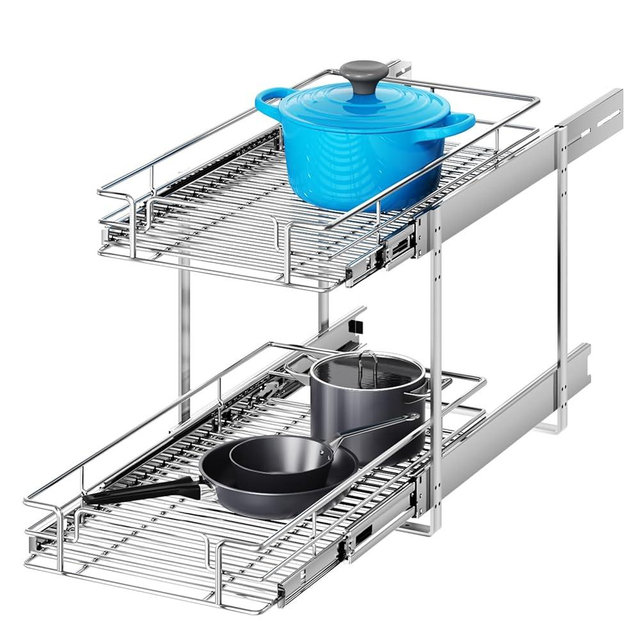 MODCART 2 Tier Individual Pull Out Cabinet Organizer 10½" W x 18" D, Heavy Duty Cabinet Pull Out Shelves, Slide Out Drawers Organization for Kitchen Cabinets Bathroom