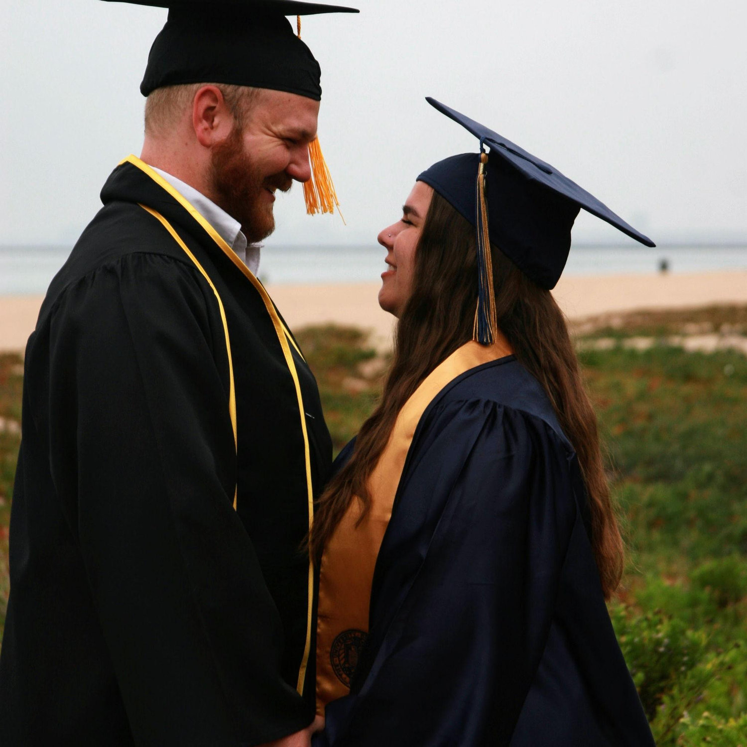 We did long distance for 2 years while earning our degrees. Bradley went to Cal State Long Beach while Kenna headed up to UC Davis. We finished together despite graduating during a pandemic!