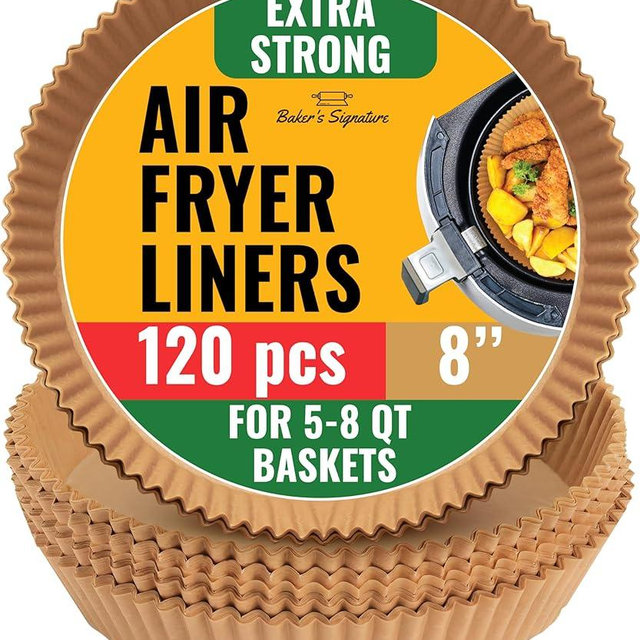 Air Fryer Liners for Ninja, 120 Pcs Round Disposable Airfryer Paper Liners – Non-Stick and Oil Proof for Easy Cleanup, Great for Oven, Pans & Baking – 8 Inch for 5-8 qt Basket by Baker's Signature