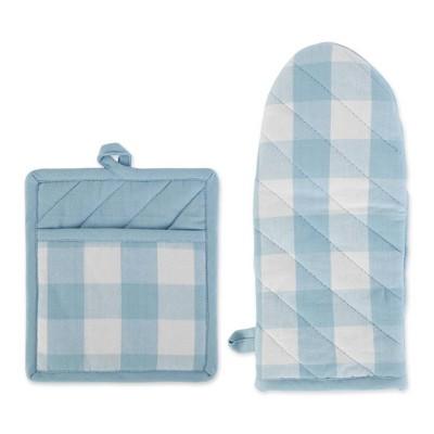 2pc Cotton Buffalo Check Oven Mitt and Pot Holder Set Blue - Design Imports