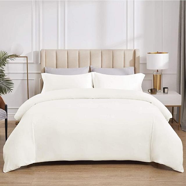 Bedsure Ivory Duvet Cover King Set Zipper Closure (104x90 Inch) Ultra Soft Brushed Microfiber Bed Cover 3-Piece Bedding Comforter Cover with Corner Ties and 2 Pillow Shams Easy Care