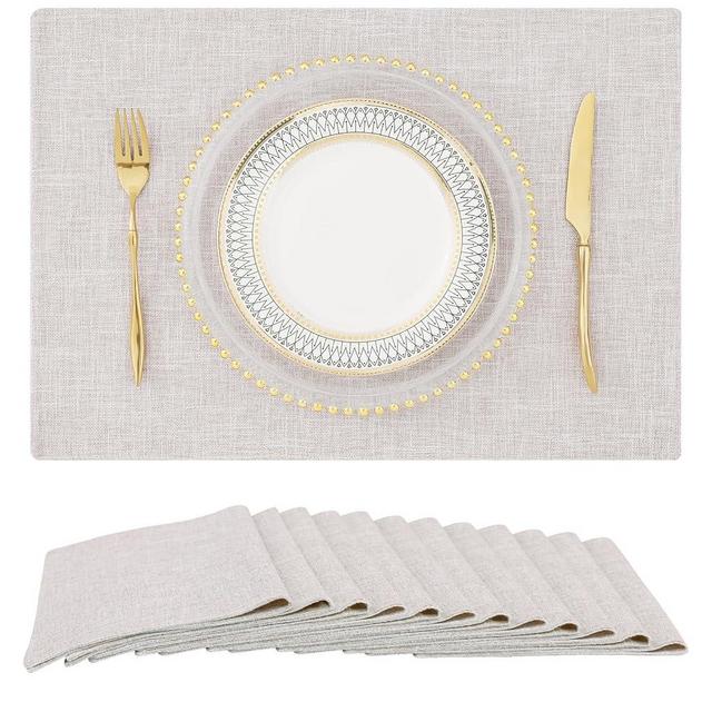 homing Neutral Beige Cloth Placemats Set of 12 – Cotton Linen Blend Washable Farmhouse Dining Table Mats for Indoors & Outdoors, Easy to Clean, 13 x 19 Inch
