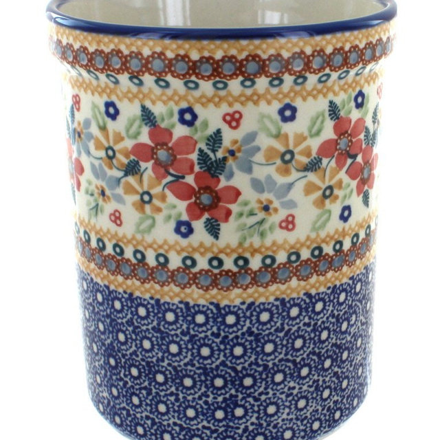 Blue Rose Polish Pottery - Red Daisy Utensil Jar - 6" Tall - Perfect Countertop Storage for Spoons, Spatulas & Everyday Cooking Tools