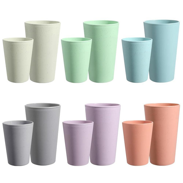 HEYCOME Set of 12 Wheat Straw Cups, 6 Pcs 20 oz & 6 Pcs 12 oz Unbreakable Drinking Cups, Reusable Plastic Cups Sets, Water Glasses Tumblers, Microwave & Dishwasher Safe, Bpa Free, 6 Colors