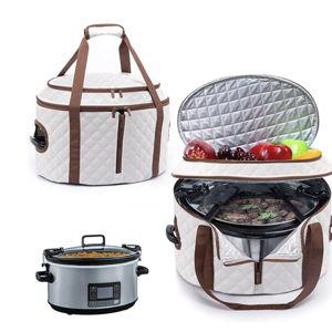 BAGSPRITE Double-layer Slow Cooker Carrying Case Compatible with 6-8 Quart Crockpot Carrier for Hot Food and Hamlton Beach Slow Cooker Tote with Lid Fastener for Crock-pot Dust Cover Applicances
