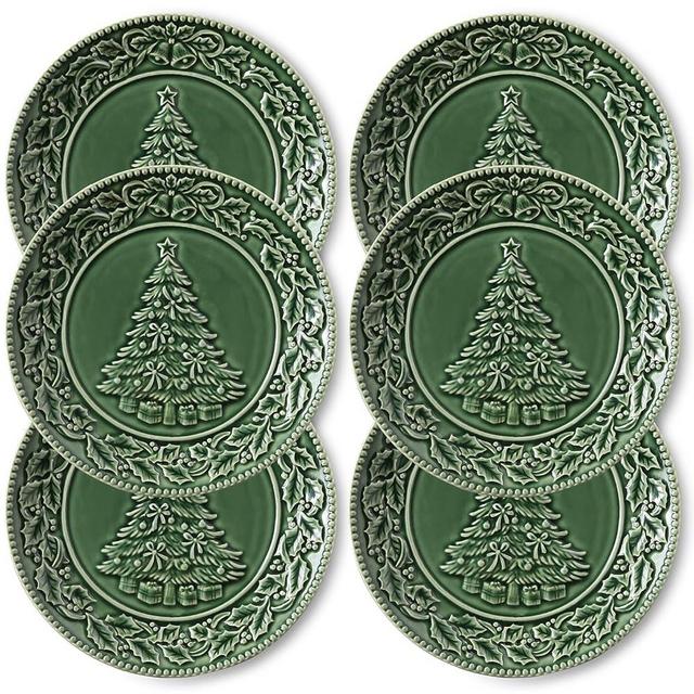 Metahom Christmas Tree Dinner Plates, 10 Inch Ceramic Serving Plates, Green Serving Dish Set, Dishwasher and Microwave Safe, Christmas Dinnerware Set of 6