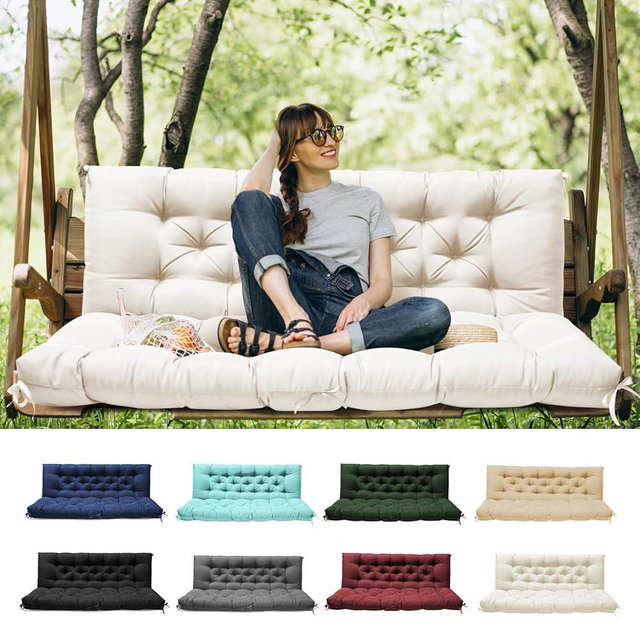 Tycdiose Porch Swing Cushions with Backrest, Replacement Swing Cushions Waterproof for Outdoor Patio Furniture, 2-3 Seater Outdoor Swing Bench Cushions Replacement with Ties (Cream, 60x40 Inches)