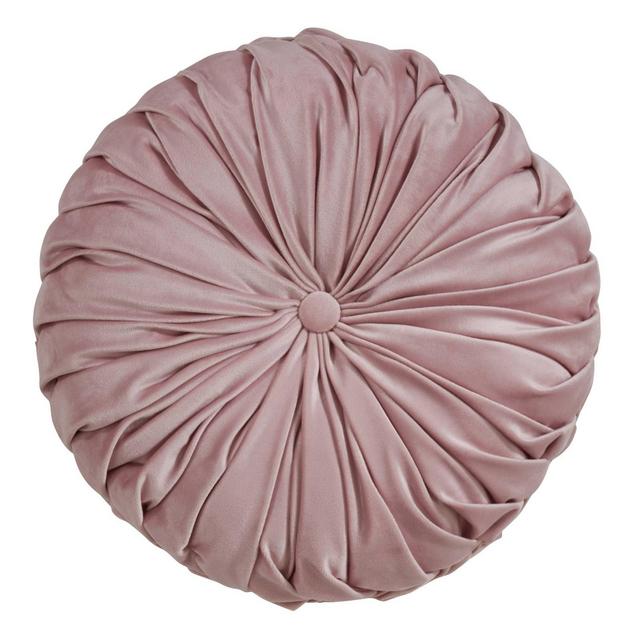 14" Round Velvet Pintucked Poly Filled Throw Pillow Blush - Saro Lifestyle