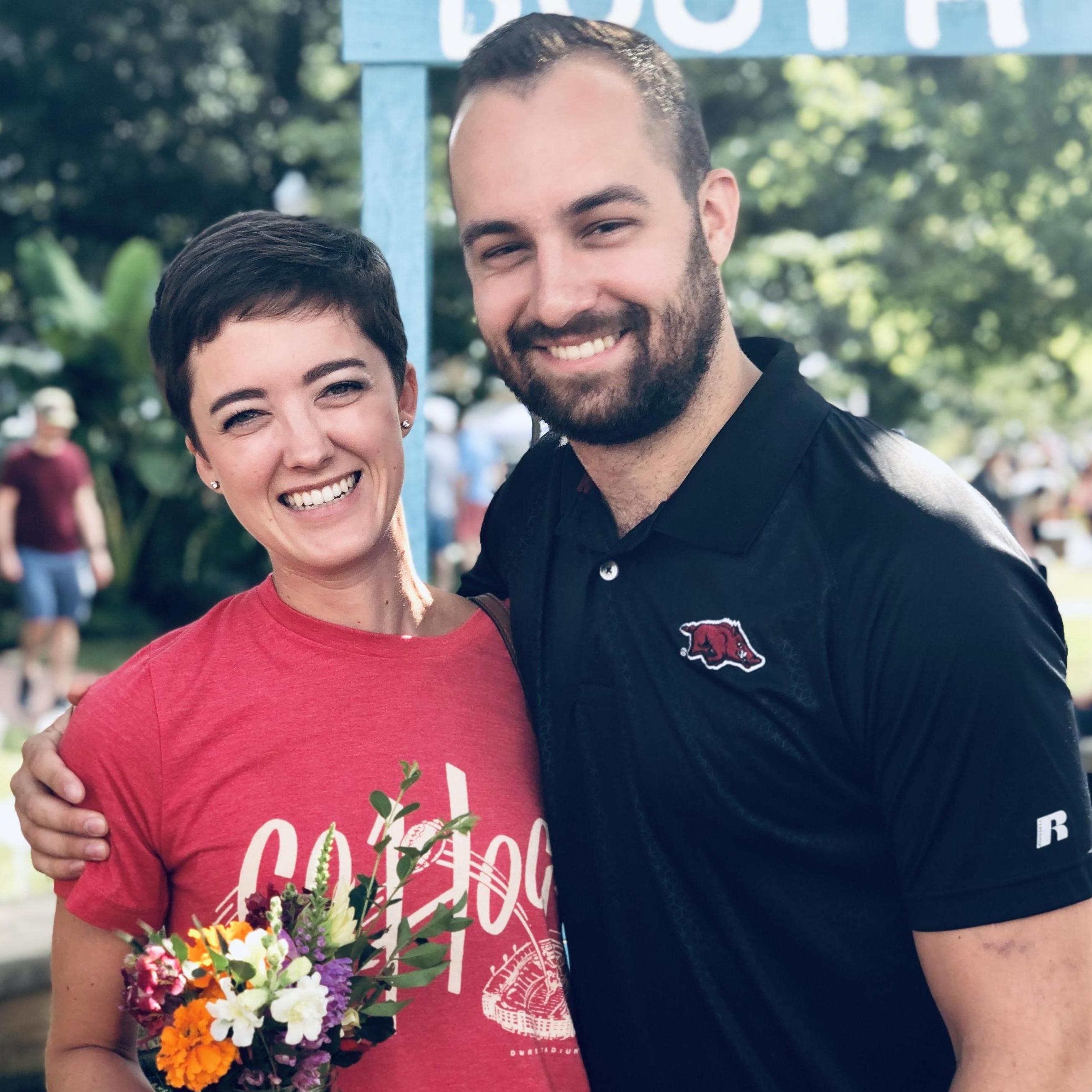 Another Saturday morning on the square pic - coffee and flowers! Not pictured - Alex’s brother, Robert, and his soon to be wife, Jill. We love living near family!