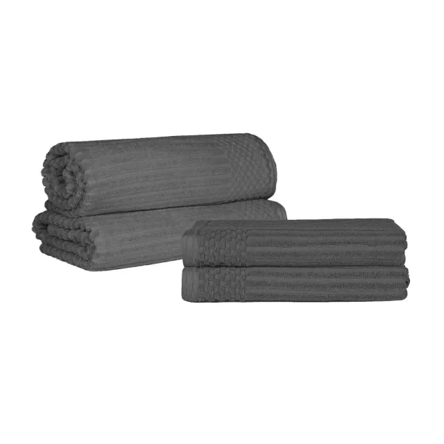 Ribbed Cotton Absorbent Heavyweight Bath Sheet and Bath Towel Set, Dark Grey, - Blue Nile Mills