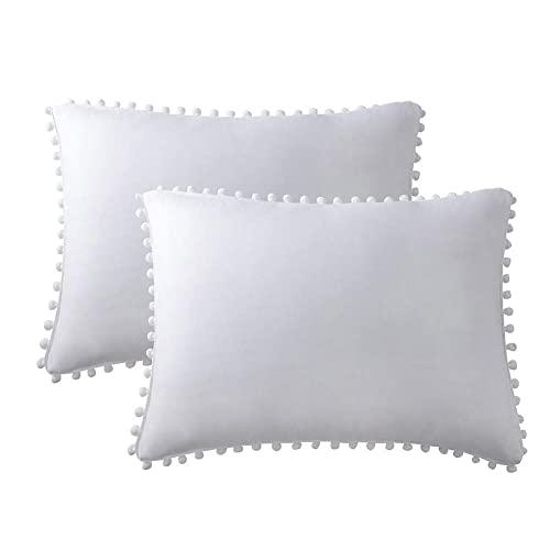 MoonxHome Pom Pom Fringe Pillowcases, Double Brushed Microfiber Pillow sham Pillow Cover Set Standard(20 x 26 inches) Size White