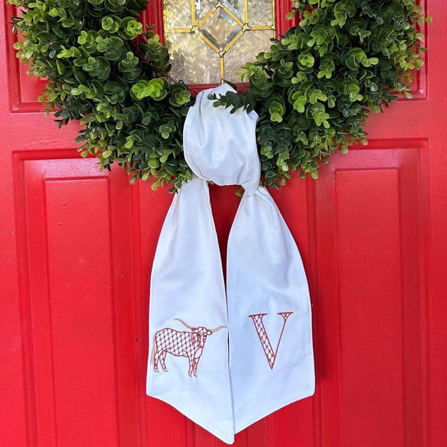 Longhorn UT Bevo Hook Em University of Texas Monogram Wreath Sash | Wreath Sash Bow For Front Door, Door Sash, Wreath Ribbon, Housewarming