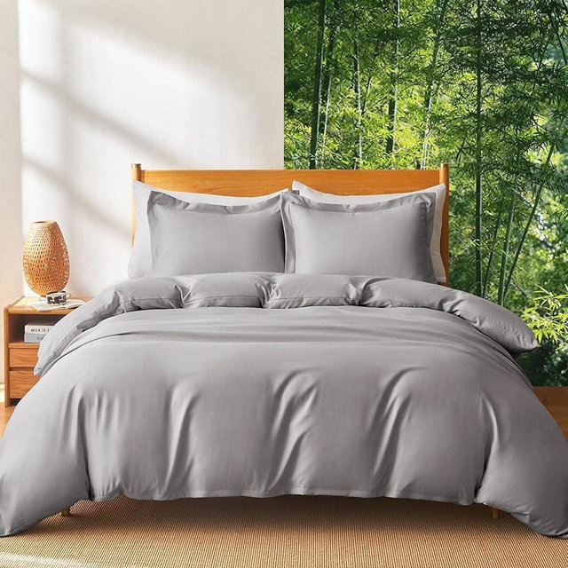 MR&HM Silky Cooling Duvet Cover King for Hot Sleepers 106"x90", Breathable & Moisture-Wicking Comforter Cover, 3 Pieces Ultra-Soft Bedding Duvet Cover Set with Zipper Closure (Silver Grey)