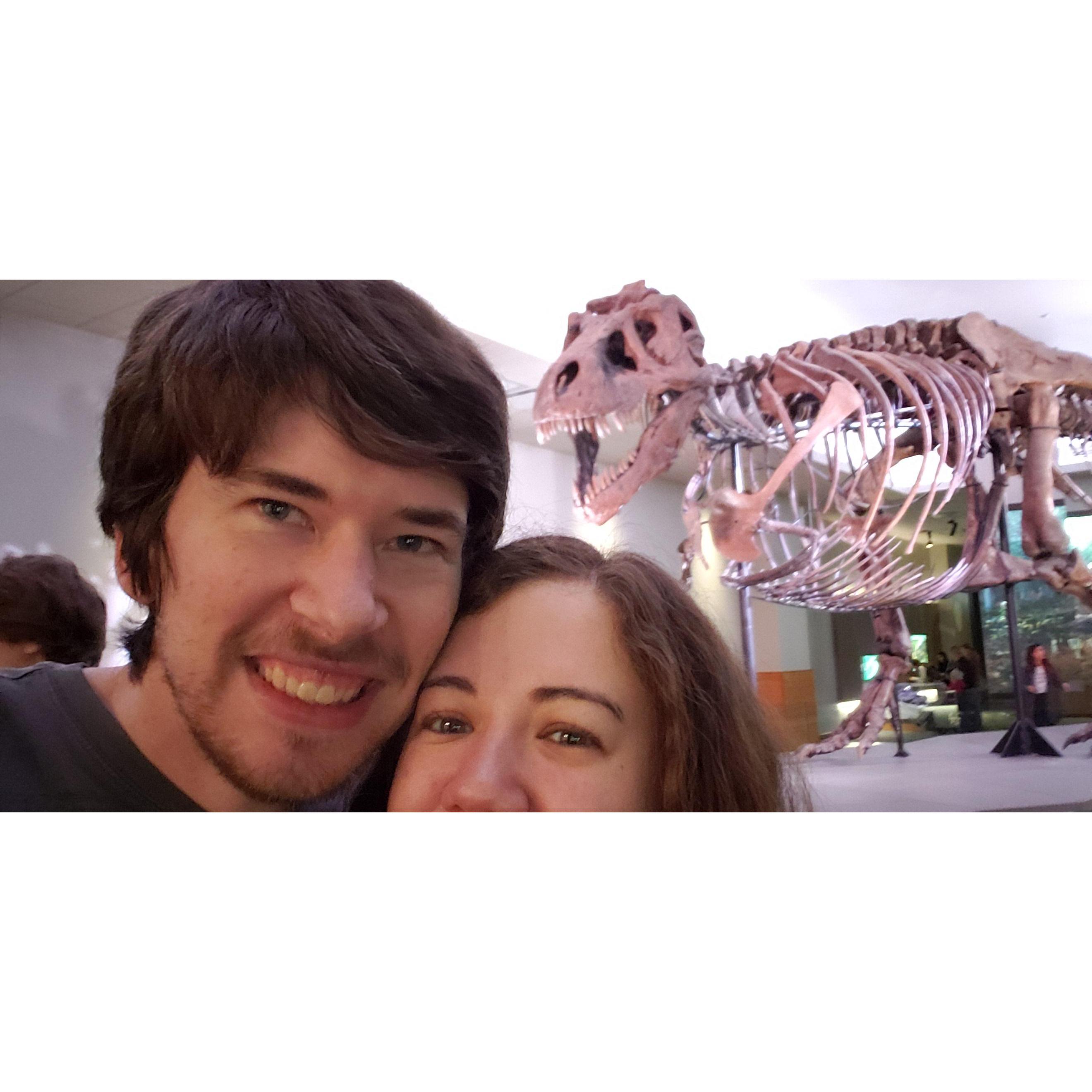 Our first visit to the Field Museum of Chicago. Taking a selfie with Sue the T-Rex. Fall 2019
