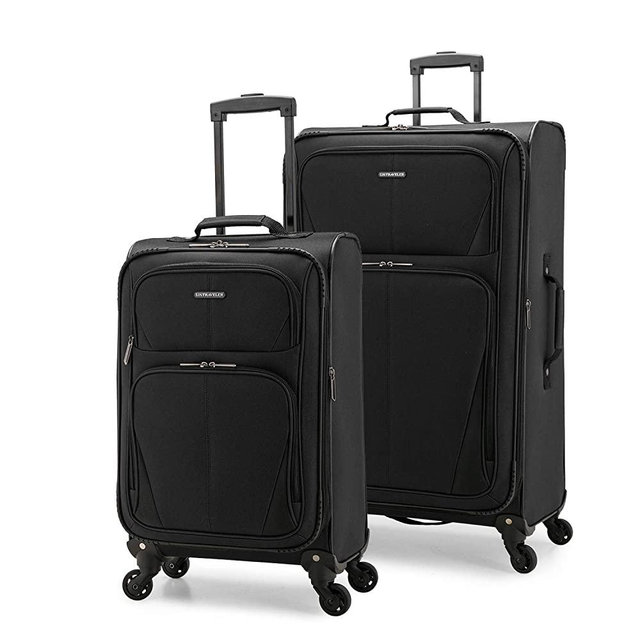 U.S. Traveler Aviron Bay Expandable Softside Luggage with Spinner Wheels, Black, 2-Piece Set
