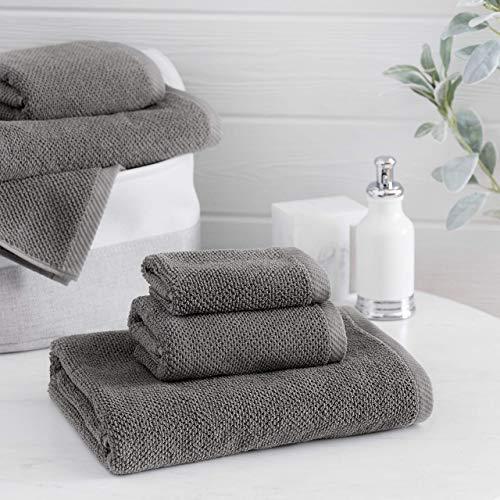 Welhome Franklin 100% Cotton Textured Towel (Slate) - Set of 6 - Highly Absorbent - Combed Cotton - Durable - Low Lint - 600 GSM - Machine Washable : 2 Bath Towels - 2 Hand Towels - 2 Wash Towels