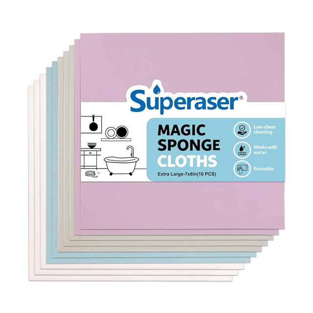 SUPERASER Magic Sponge Cloths - Reusable Melamine Foam Dishcloths, Tough Stain Remover for Kitchen, Bathroom, Walls & More, No Chemical Needed (7×8" Multicolor, 10 Pack)