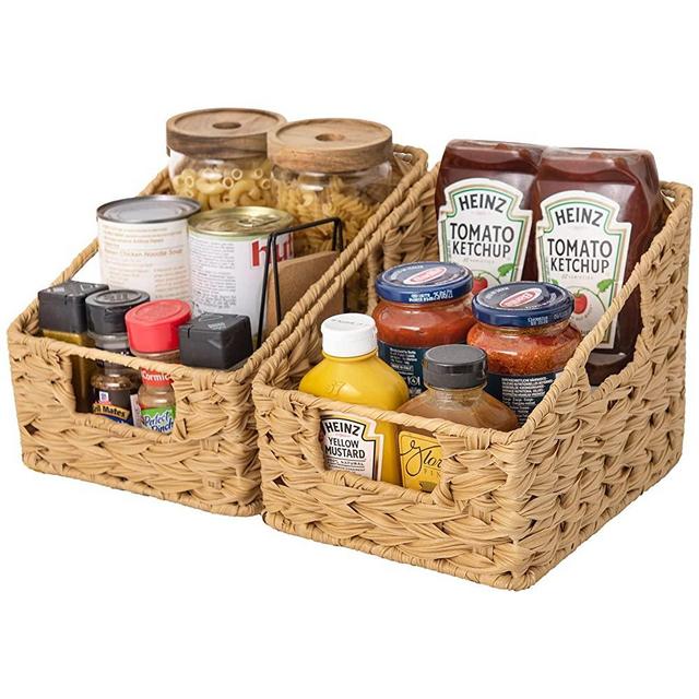 GRANNY SAYS Wicker Basket with Handles, Trapezoid Decorative Baskets, Woven Storage Baskets for Shelves, Nature, 2-Pack