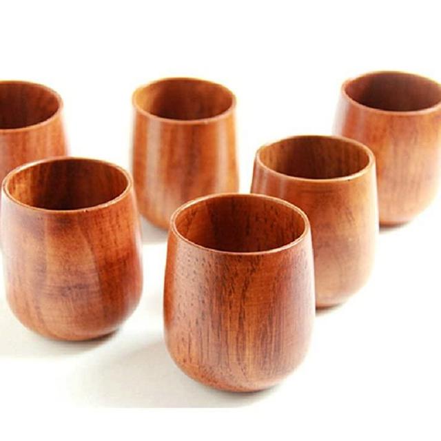 Moyishi Top-Grade Natural Solid Wood Wooden Tea Cup Wine Mug 250ml,6PCS