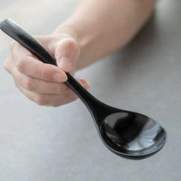 Round Glossy Lacquered Ramen Spoon - Black