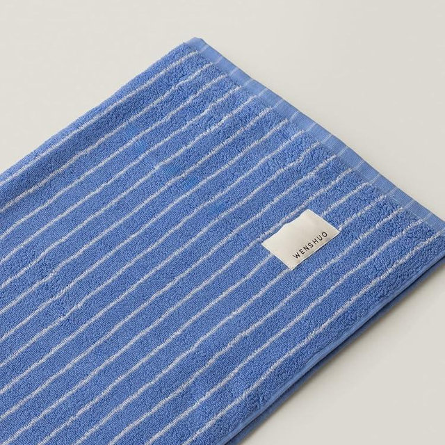 WENSHUO Azure Holiday-Striped Pure Cotton Bath Towel,100% Combed Cotton,Luxury Shower Towel,Super Absorbent(Pack of 1) (55.12" L × 27.56" W)