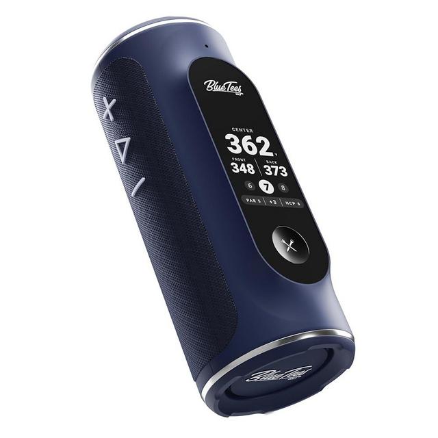 Blue Tees Golf Player+ GPS Speaker with Touch Screen Display - 10+ Hours Battery - Visual + Audible Distance, Hazard Distance - IPX7 Waterproof (Navy)