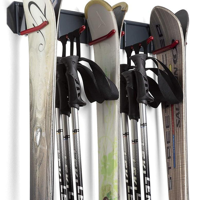 Wealers Wall Mounted Horizontal Rack for Storage of Skis and Poles-Heavy Duty Weatherproof Nonslip Garage Wall Organizer for Carrying Snowboard, Hockey Sticks, Skates, Helmets (Large, 2 Ski Sets)