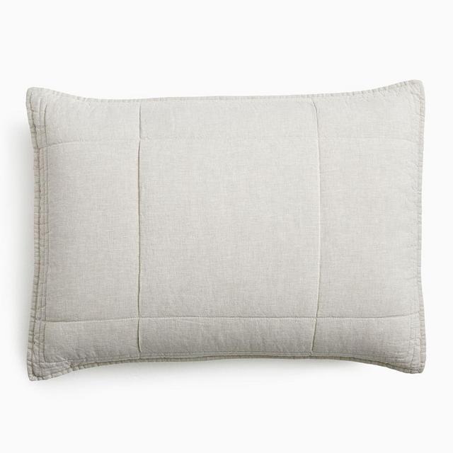 European Flax Linen Box Stitch Quilt, Standard Sham Set, Natural Flax