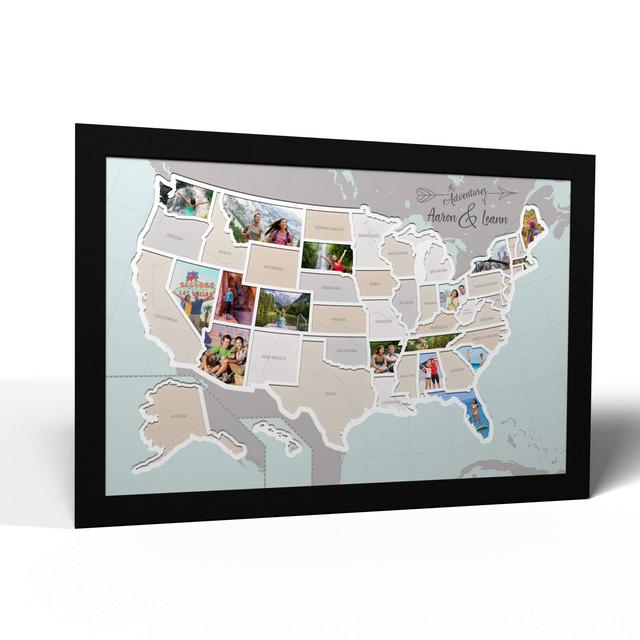 Personalized 50 States USA Photo Map - Frame Optional - Made in America (Printed Map, Black Frame)