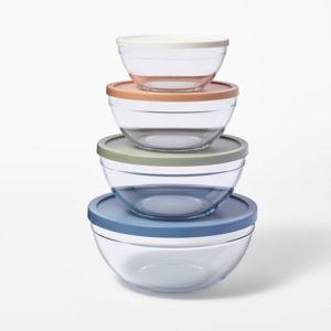 8pc Glass Set of 4 Mixing Bowls with Lids Clear - Figmint™: Microwave without Lid & Freezer Safe, Glass & Plastic This item is not available