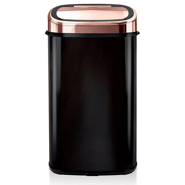 TOWER Square Sensor Bin with Infrared Technology, Stainless Steel, Black and Rose Gold, 58 Litre