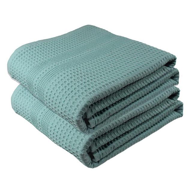 Premium Large 2 Pc Bath Sheet 100% Natural Cotton Waffle Weave – 40x80 Generous Size Lightweight Ultra Absorbent Quick Drying Fade Resistant (Seafoam)