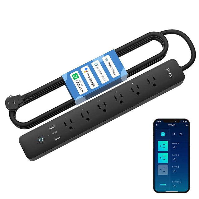 GHome Smart Power Strip, Smart Plugs 3 USB (2A1C 30W) and 6 Individually Controlled Outlets, WiFi Surge Protector Compatible with Alexa Google, 7.18 ft Mountable Flat Plug with Overload Protection