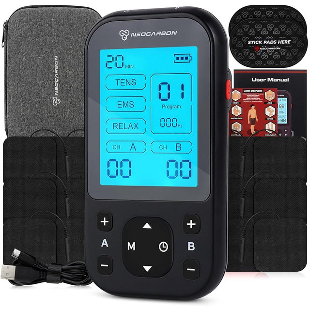 TENS Unit Muscle Stimulator Pro for Back Pain Relief, Shoulder Recovery and Physical Therapy, Electronic EMS Massager Machine with PMS Pulse for Effective Shock Therapy, Black
