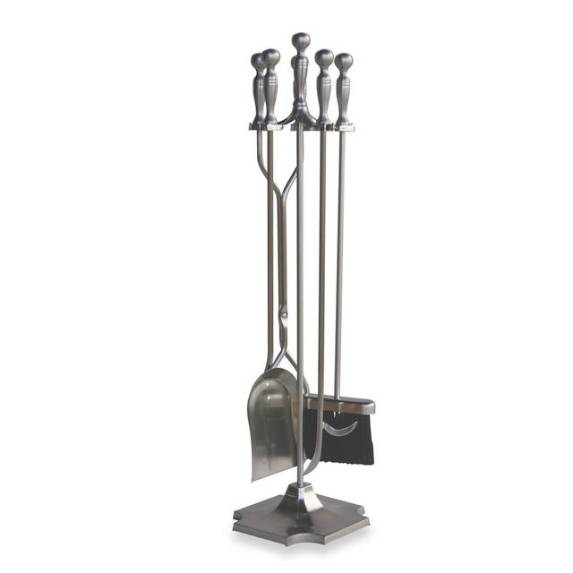 UniFlame® F-7547 5-Piece Satin Pewter Fire Set with Pedestal Base