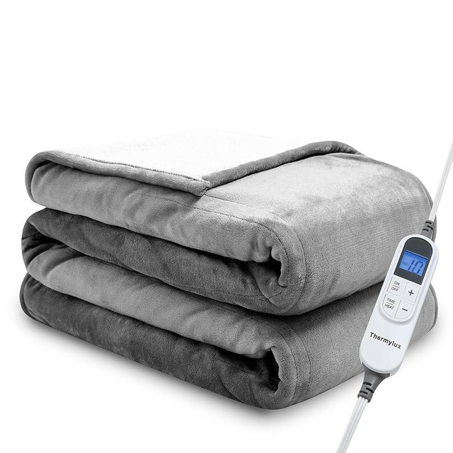 Thermylux Electric Blanket Full 72"x84" Heated Electric Blankets 10 Heating 12 Time Settings Levels 8 Hours Auto Off Fast Heating and Overheat Protection ETL Certified Machine Washable,Light Grey