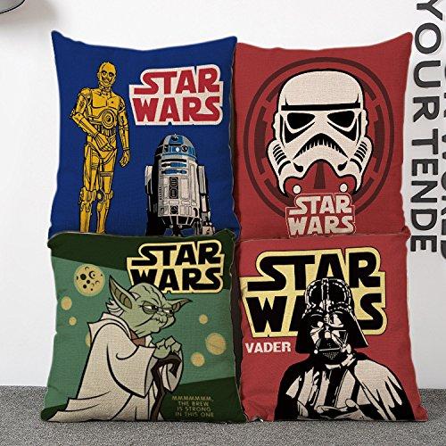 Oceancube Cartoon Throw Pillow Cover Star Wars Darth Vader Whiter Robot Cushion Cover for Bed Sofa and Car 18''X18'' Cute Decorative Pillowcase